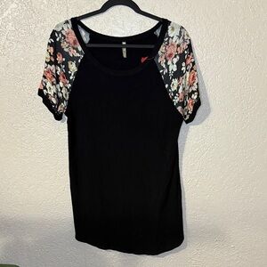Floral Sleeve Black Tee